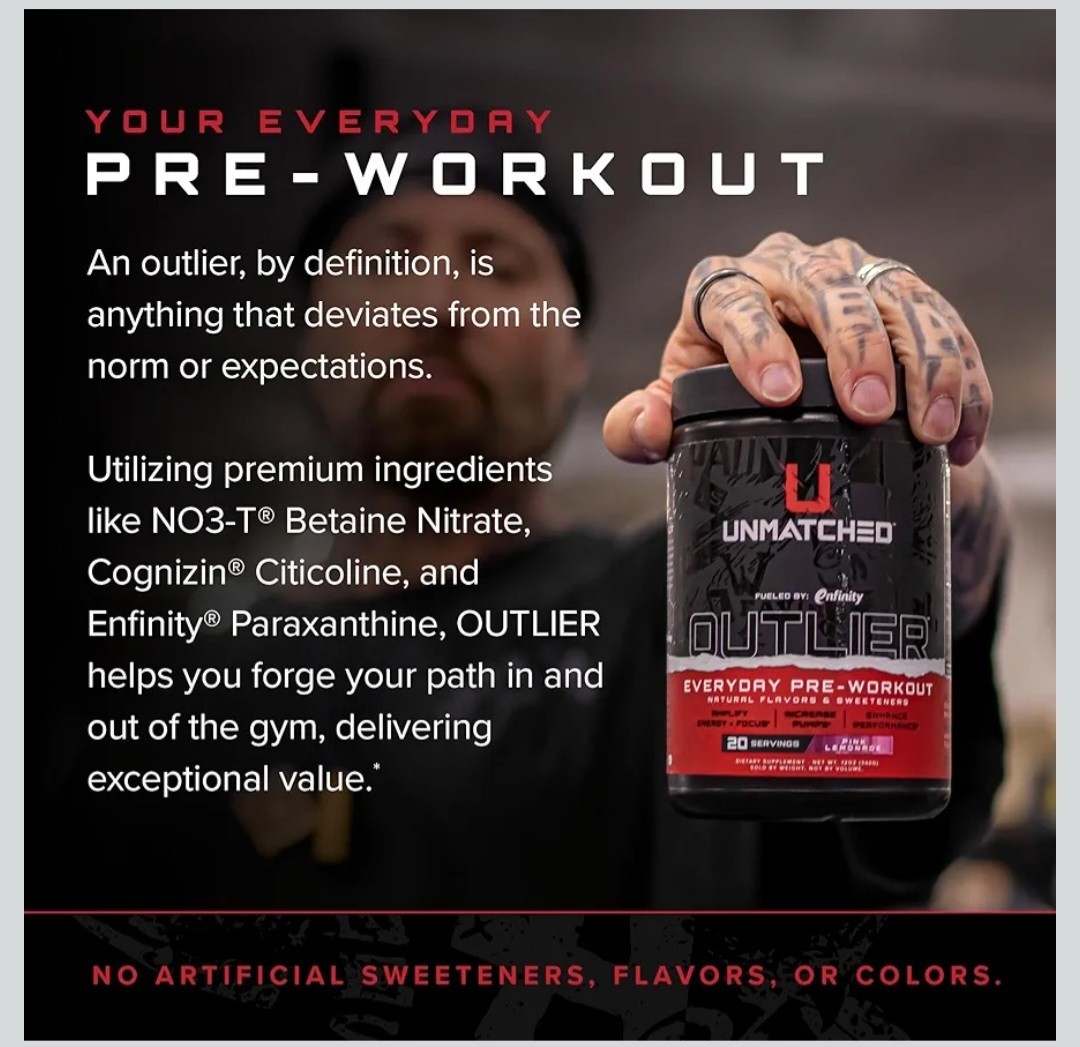 Unmatched Outlier Natural Preworkout, Blood Orange Lime, 20 servings, 10/2027✨️