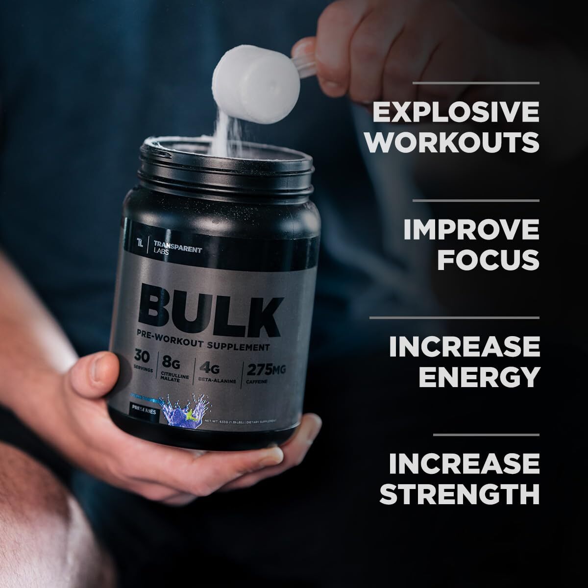 Transparent Labs Bulk Black Pre Workout 30 Servings Energy Strength Focus Pump