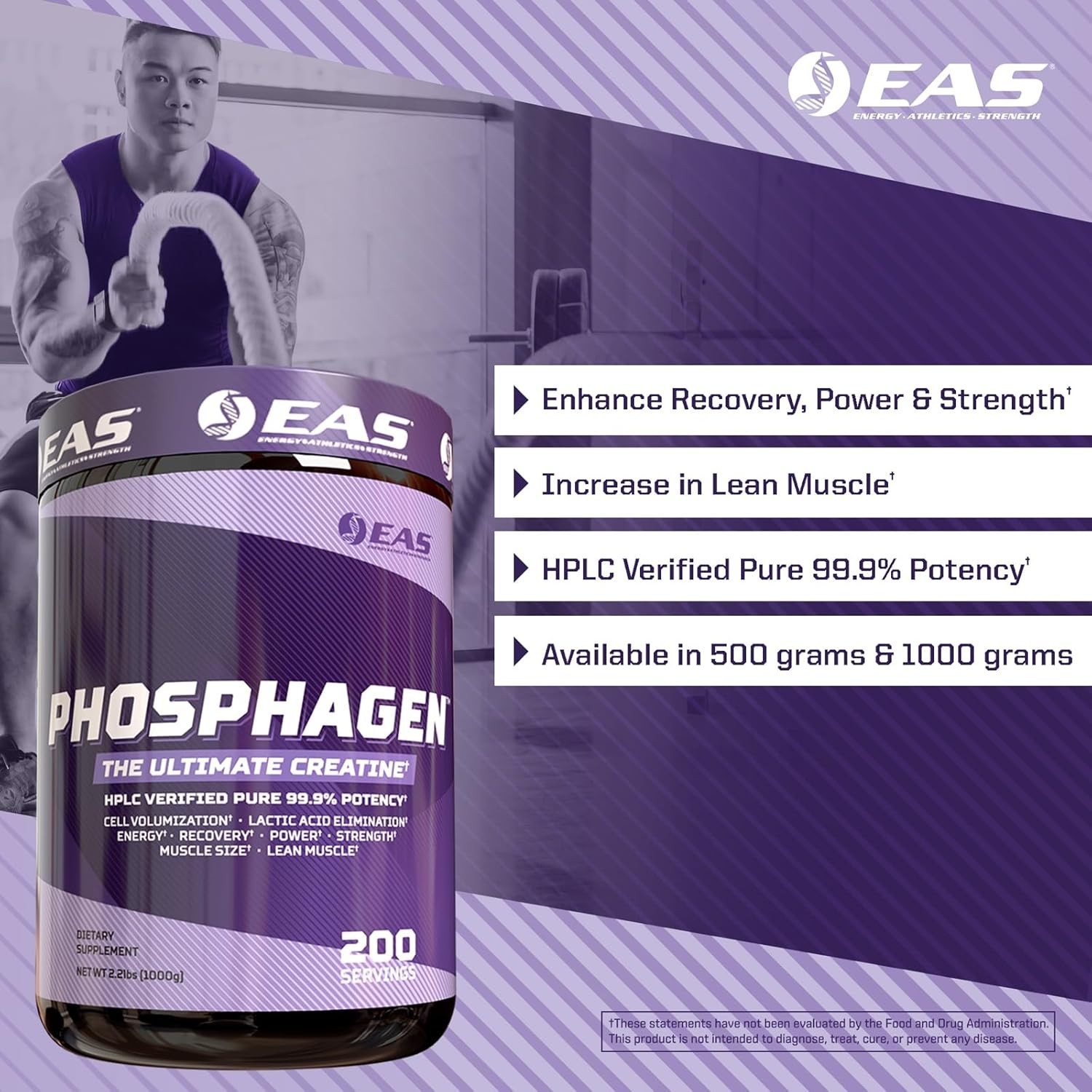 EAS PHOSPHAGEN Creatine Monohydrate 99.9% Pure Powder 1000 Grams EXP. 10/26