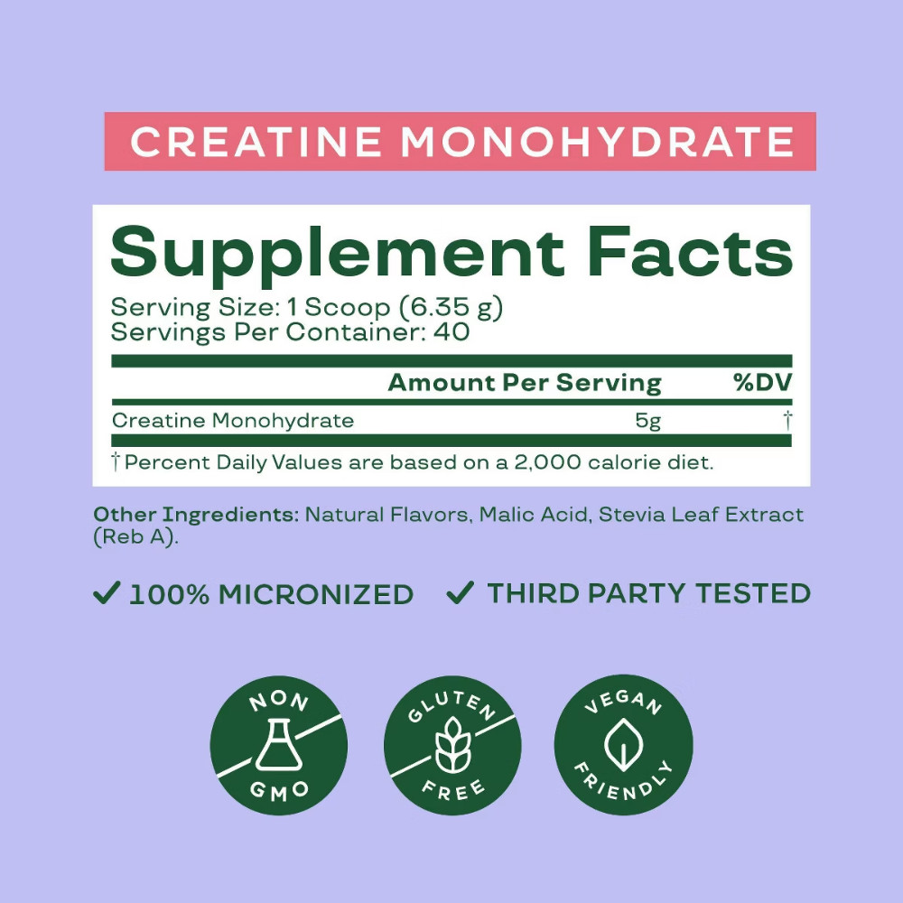 BLOOM NUTRITION Creatine Monohydrate Supplement Vegan- Raspberry Lemon – 9oz/40S