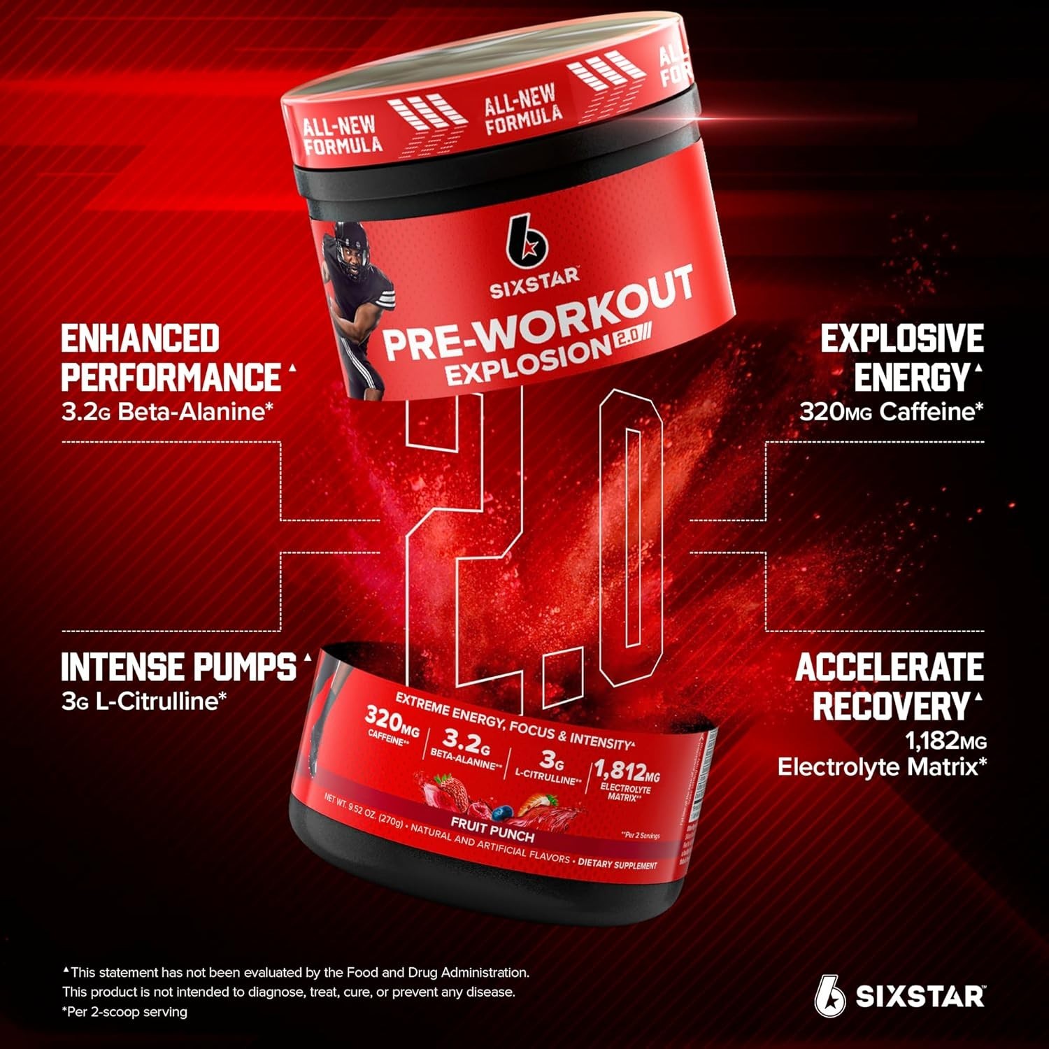 Six Star Pre-Workout Explosion 2.0 Dietary Supplement Fruit Punch 9.52oz Sealed