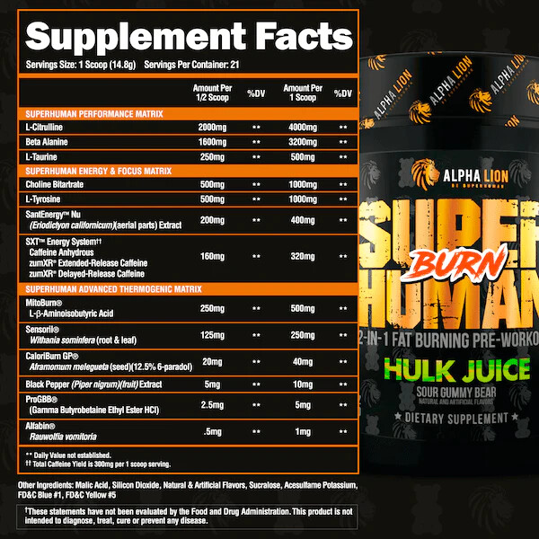 Alpha Lion Super Human Burn Fat Burner Pre-Workout 21-42 Servings 3 Flavors NEW
