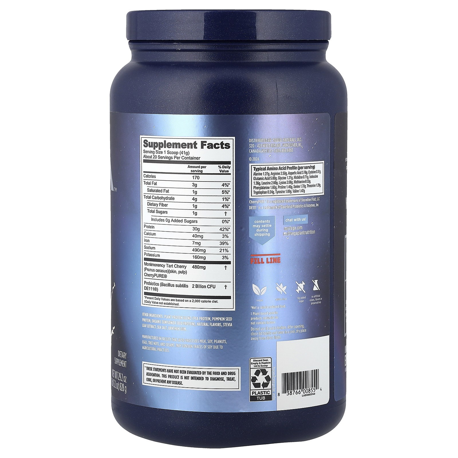 Vega Sport Performance Protein Vanilla Flavor 29 2 oz 828 g Dairy-Free,