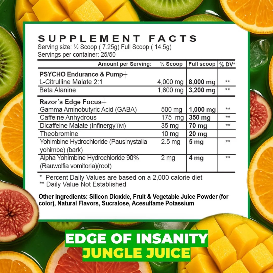 Psycho Pharma EDGE OF INSANITY Pre-Workout Powder 25 Serving (free goodies)