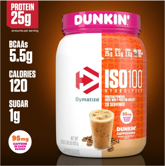 Dymatize ISO100 Hydrolyzed Whey Isolate, Dunkin’ Cappuccino, 20 Servings