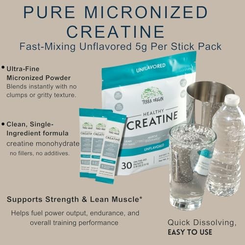 Creatine Monohydrate Powder 30 Stick Packs Unflavored Muscle