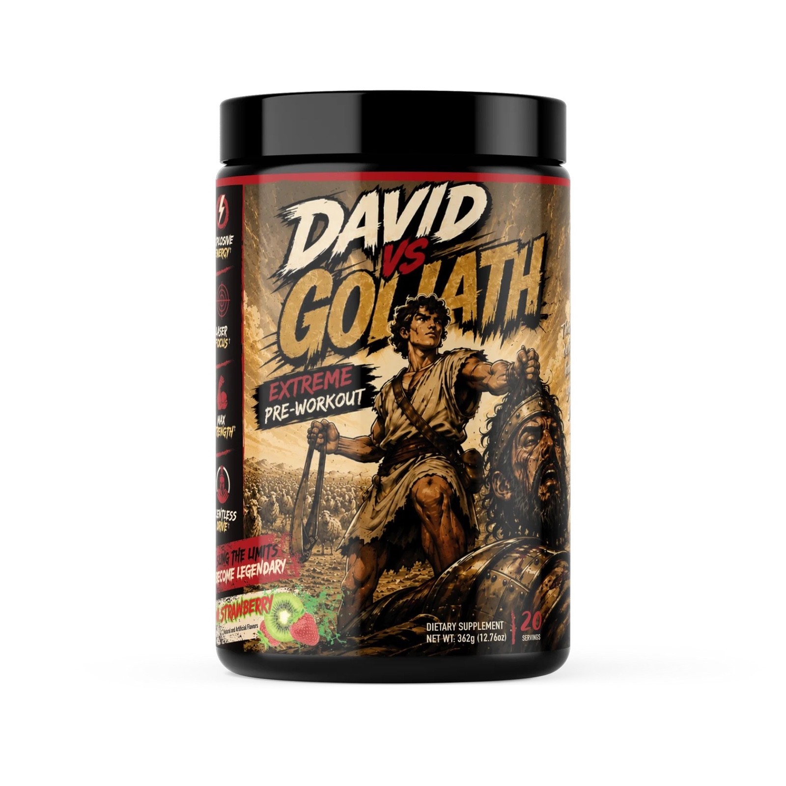 David VS Goliath Extreme High Stim Pre-Workout Free pocket Bible with Purchase.