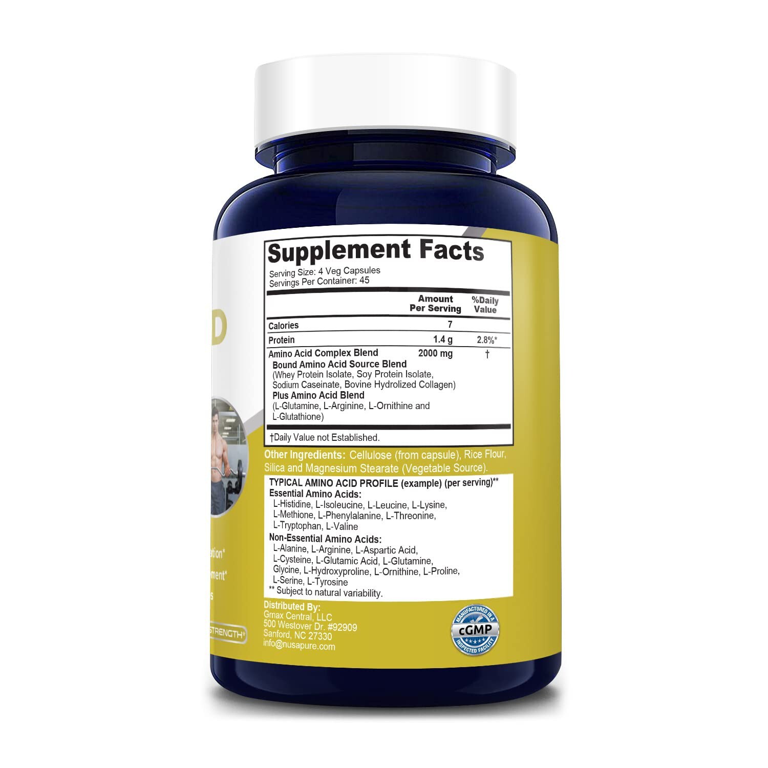 NusaPure Amino Acid Complex Blend 2000 mg-180 Caps (Non-GMO & Gluten-Free)