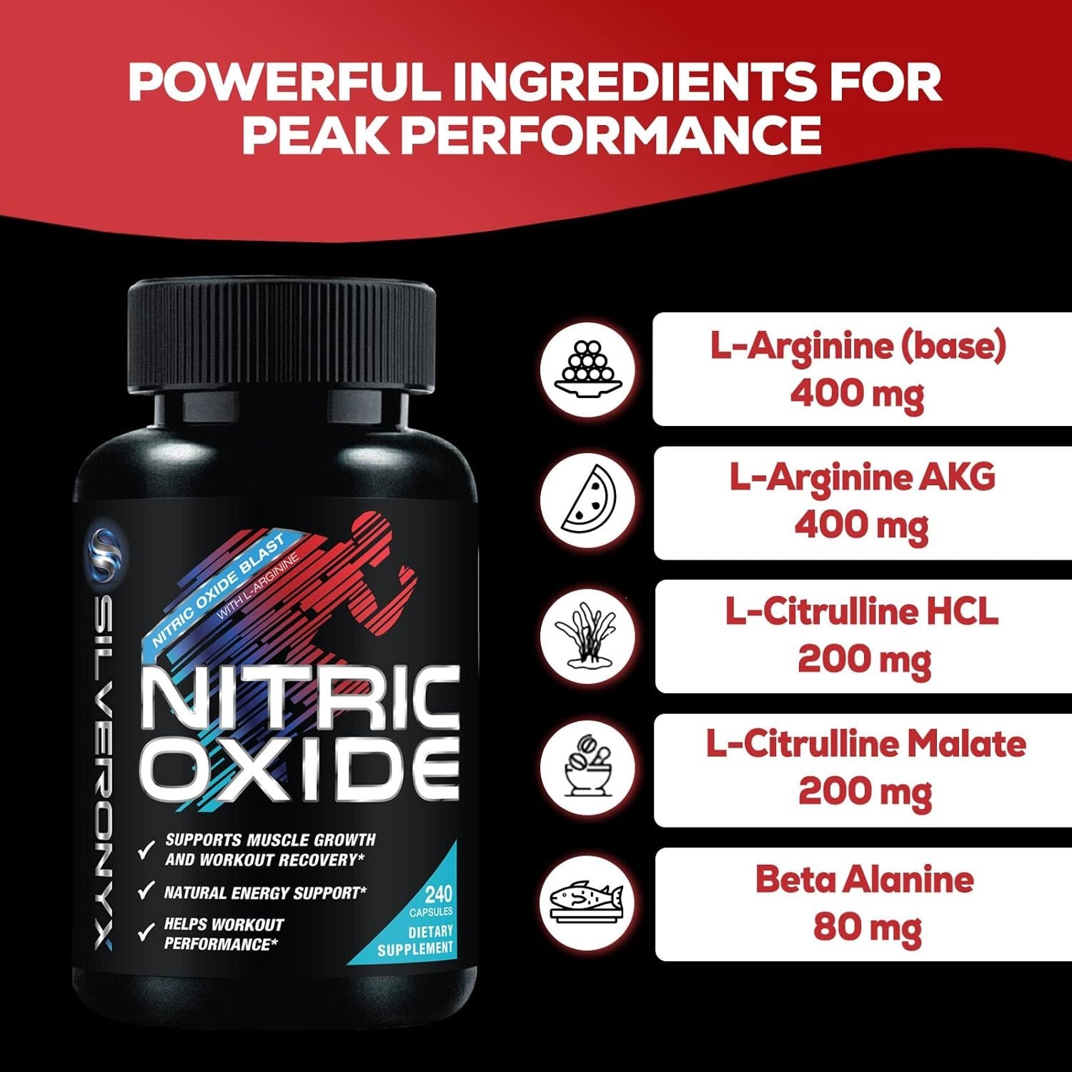 Nitric Oxide Booster 3X Strength L-Arginine Citrulline Alanine Caps