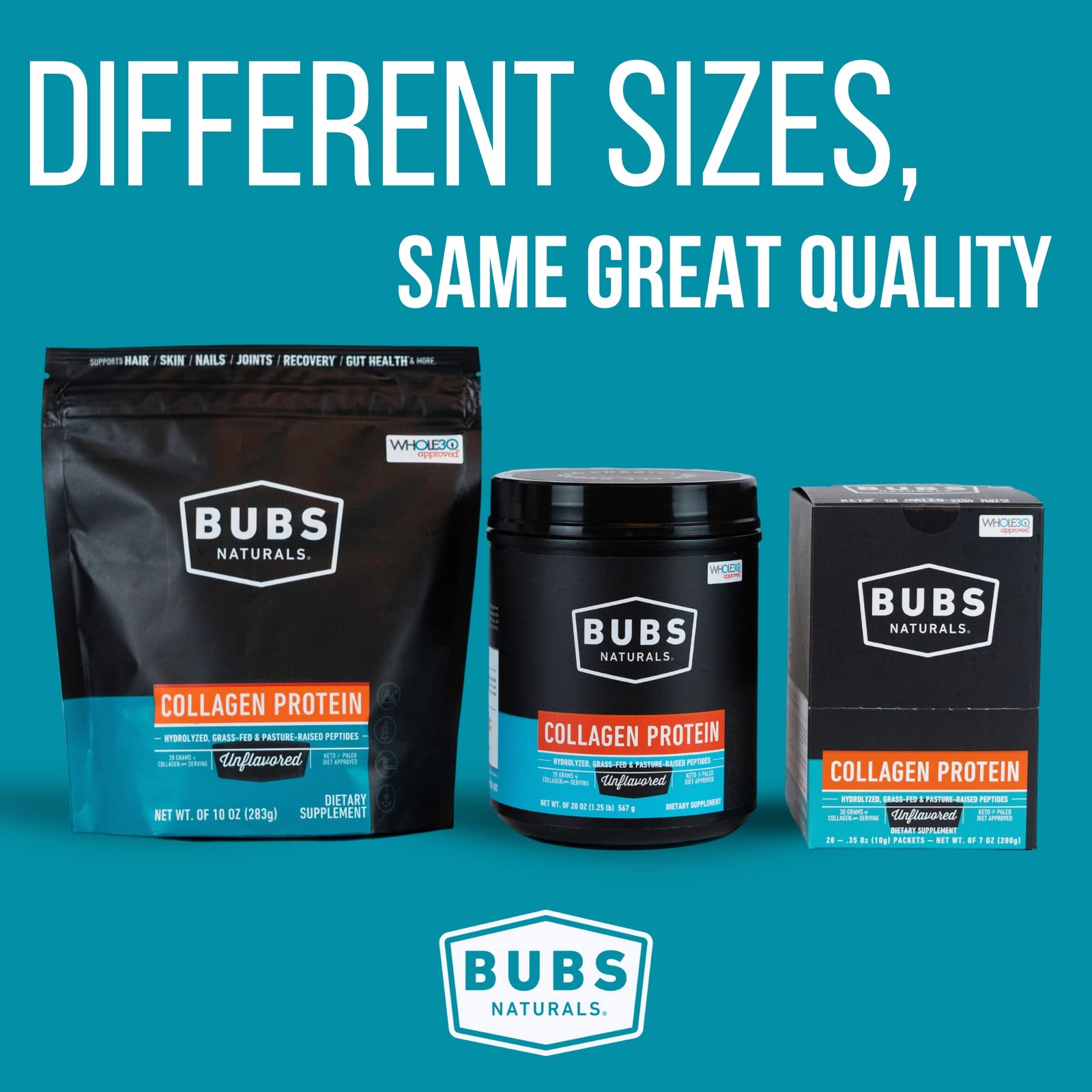 BUBS Naturals Collagen Peptides Powder, 1.25 Pound (Pack of 1), Multicolored