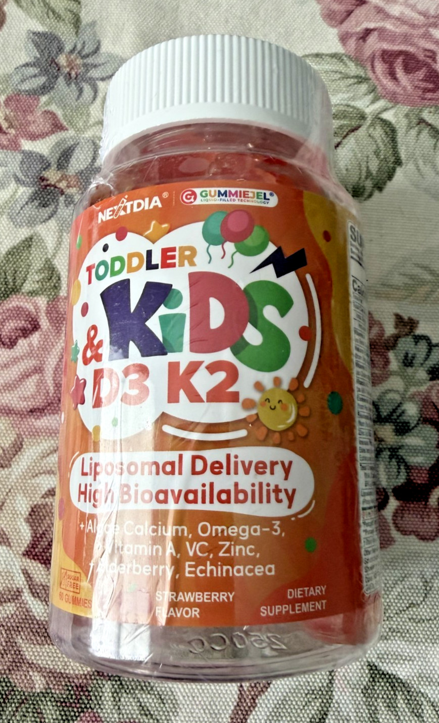 Toddler 2-3 & Kids Vitamin D3 K2 + Algae Calcium Filled Gummies, 1000 IU / 2000