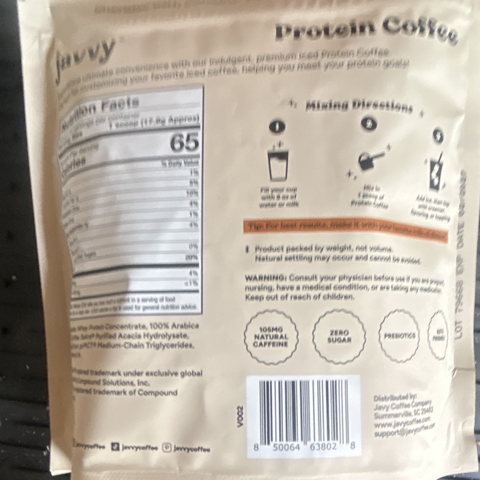 Javvy Protein Coffee Caramel Powder 10g Protein Zero Sugar 105mg 12.6oz