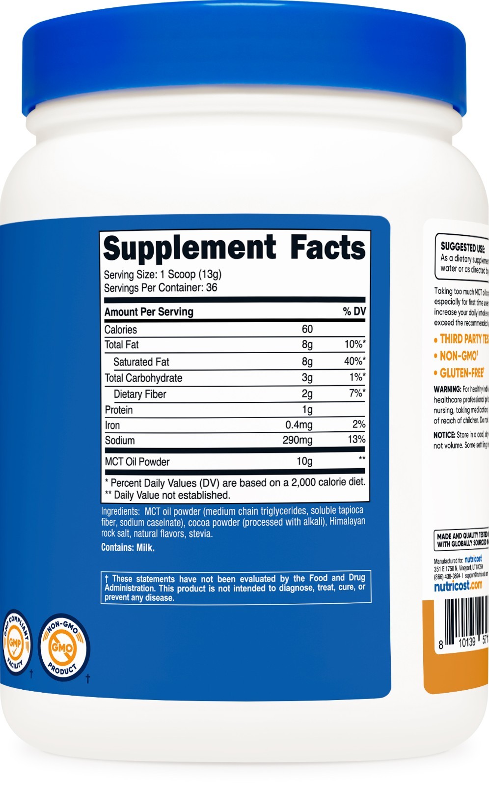Nutricost Premium MCT Oil Powder (1 LB) (Salted Carmel) (36 Servings)