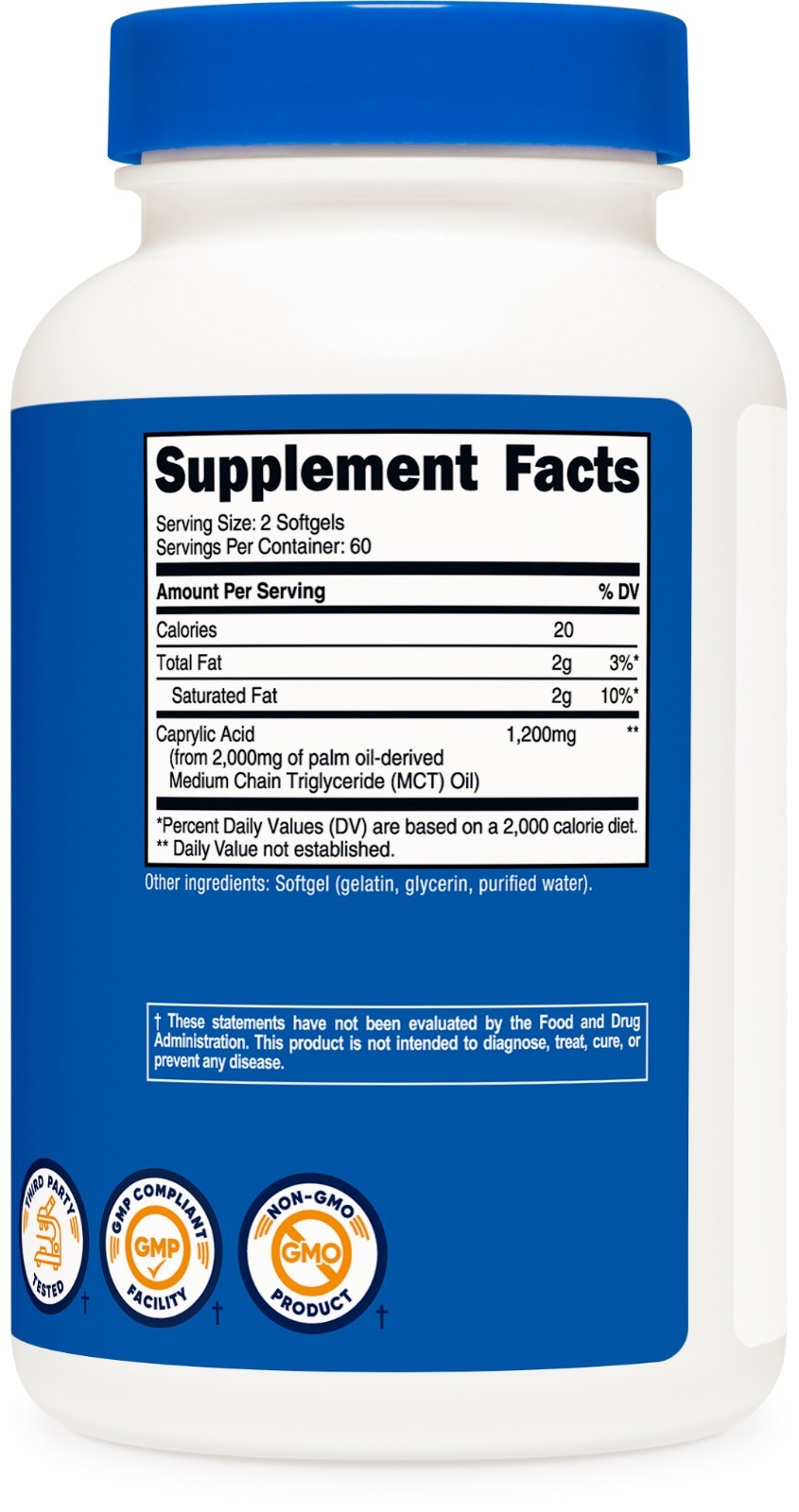 Nutricost Caprylic Acid 1200mg, 120 Softgels – GMO and Gluten Free, 60 Servings