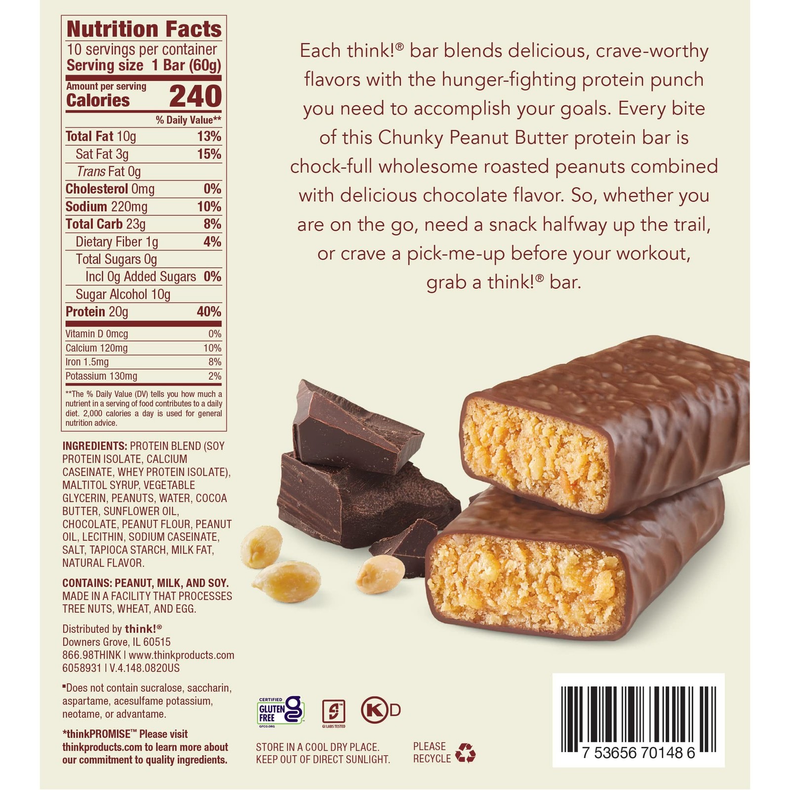 think! Protein Bars, High Protein Snacks, Gluten Free, Kosher Friendly, Chunk…