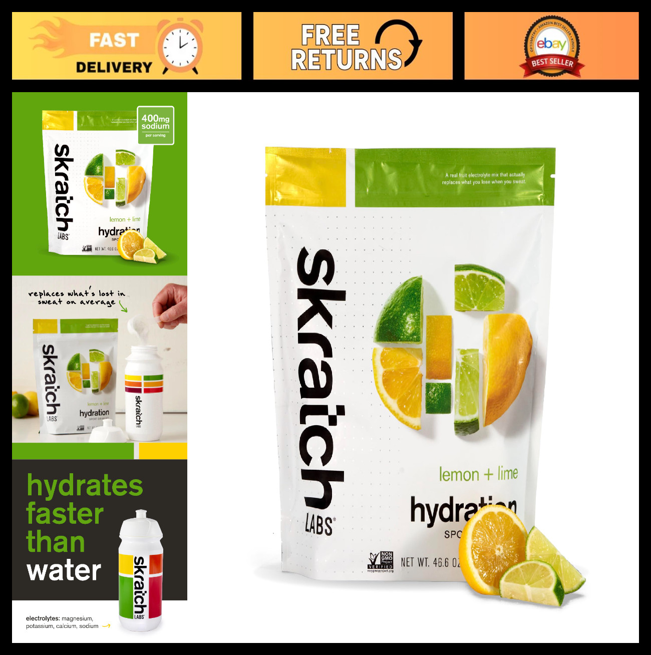 Lemon Lime Sports Drink Mix – 60 Servings, Electrolytes, Vegan, Non-GMO, Clean I