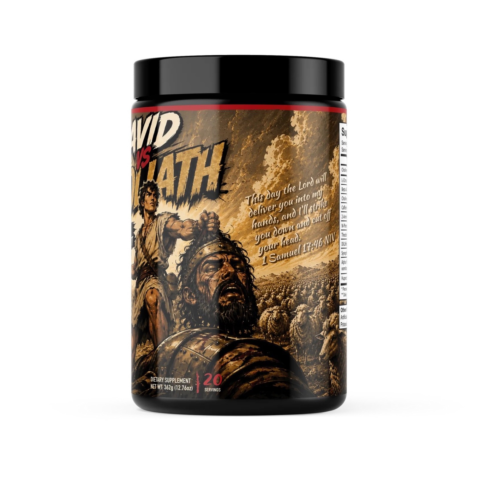 David VS Goliath Extreme High Stim Pre-Workout Free pocket Bible with Purchase.