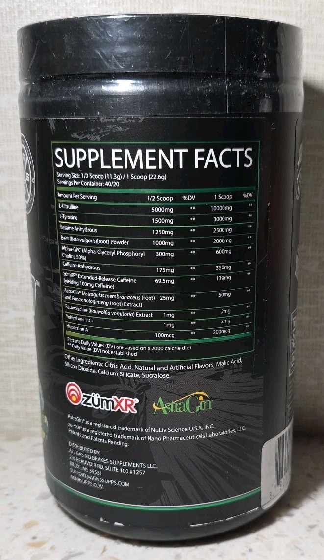0-100 Pre Workout High Stim Energy & Pump Formula with Caffeine Anhydrous Citrus