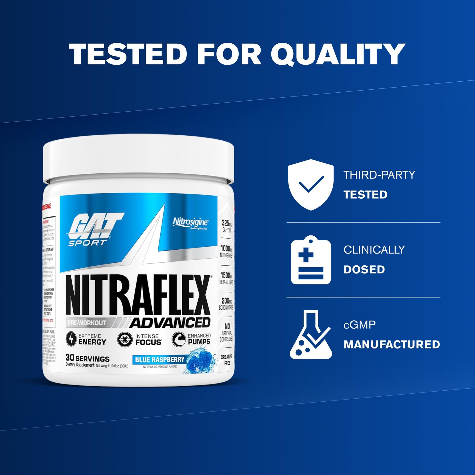 GAT SPORT Nitraflex Advanced 10.6 Ounce (Pack of 1), Blue/Raspberry