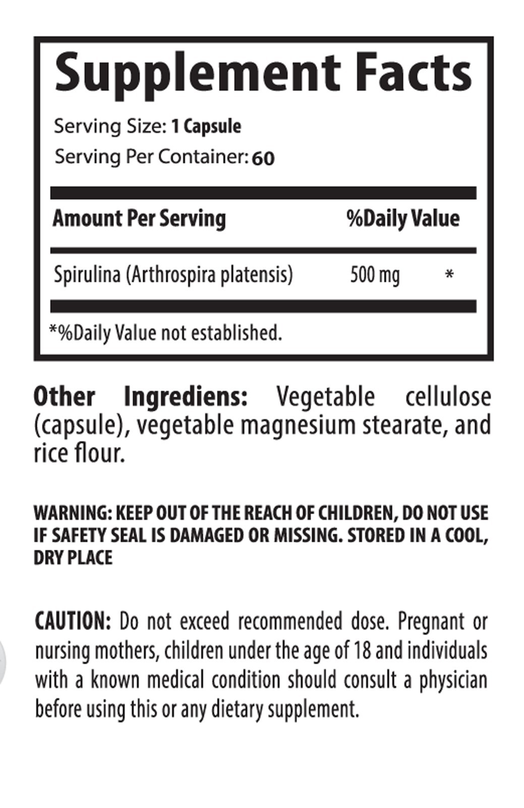 Organic SPIRULINA 500mg – 100% Plant-Based Algae – Vegetarian Protein 1 Bottle