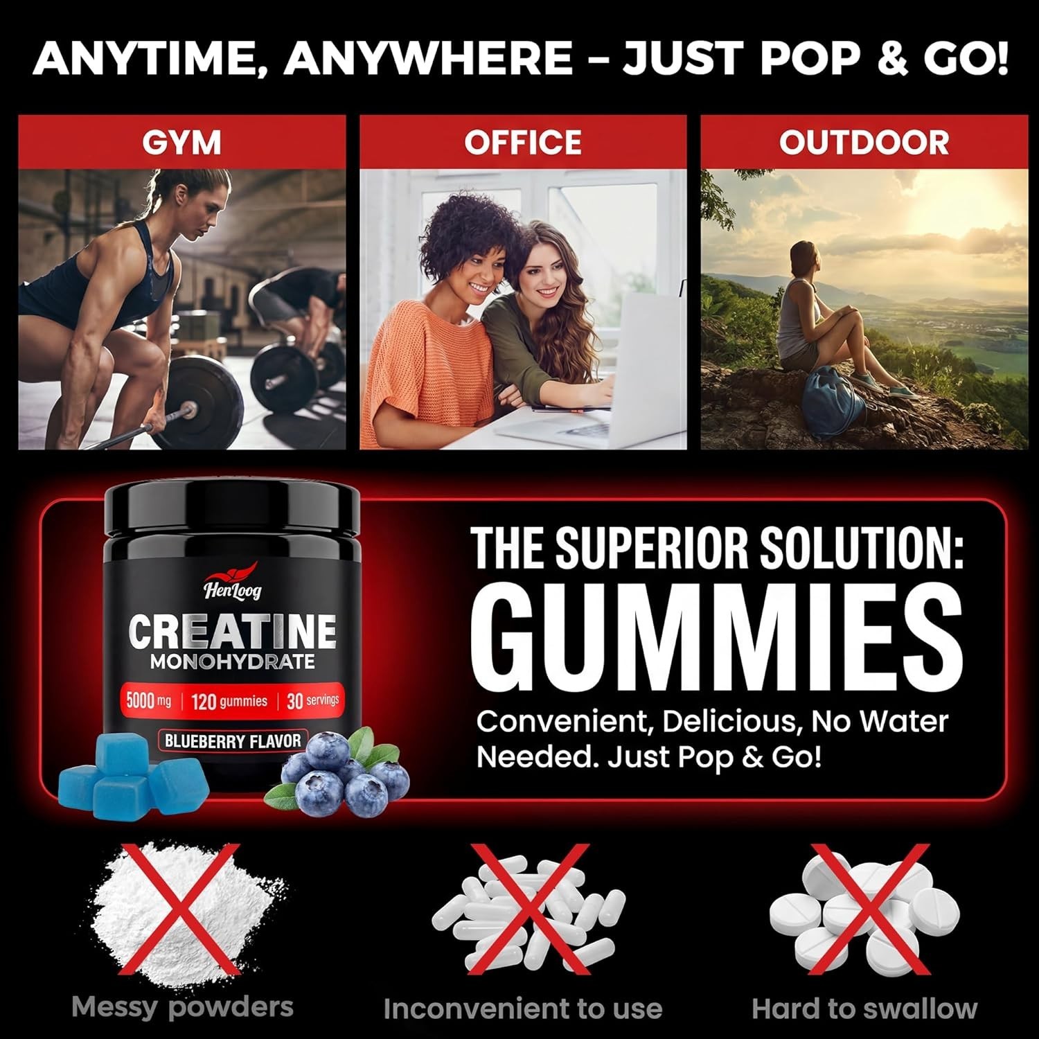 Creatine Monohydrate Gummies 5000mg Sugar Free Vegan Pre Workout 120 Count