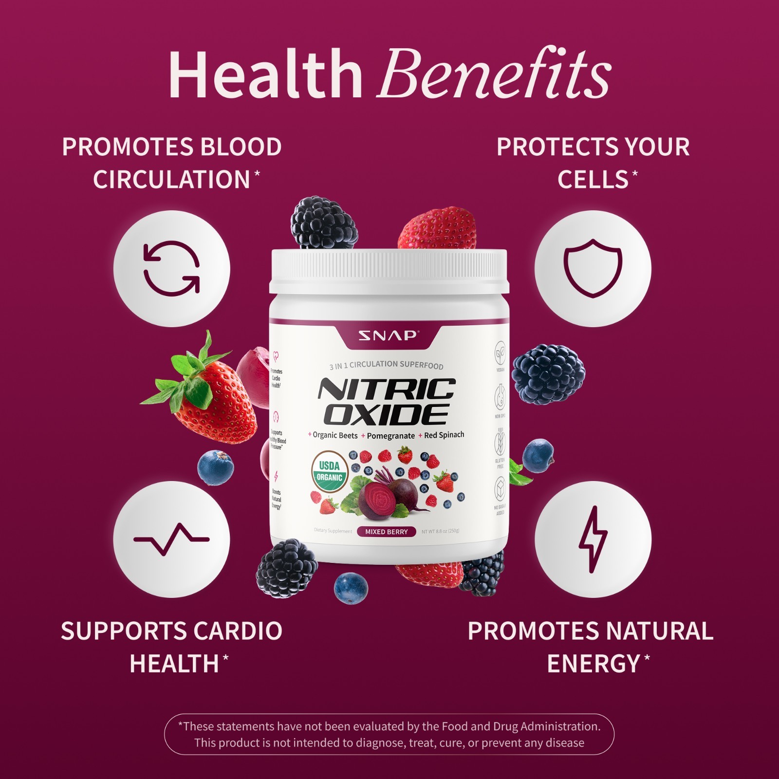 Organic Nitric Oxide Beet Root Powder or Pre Workout – Heart Health, Supports BP