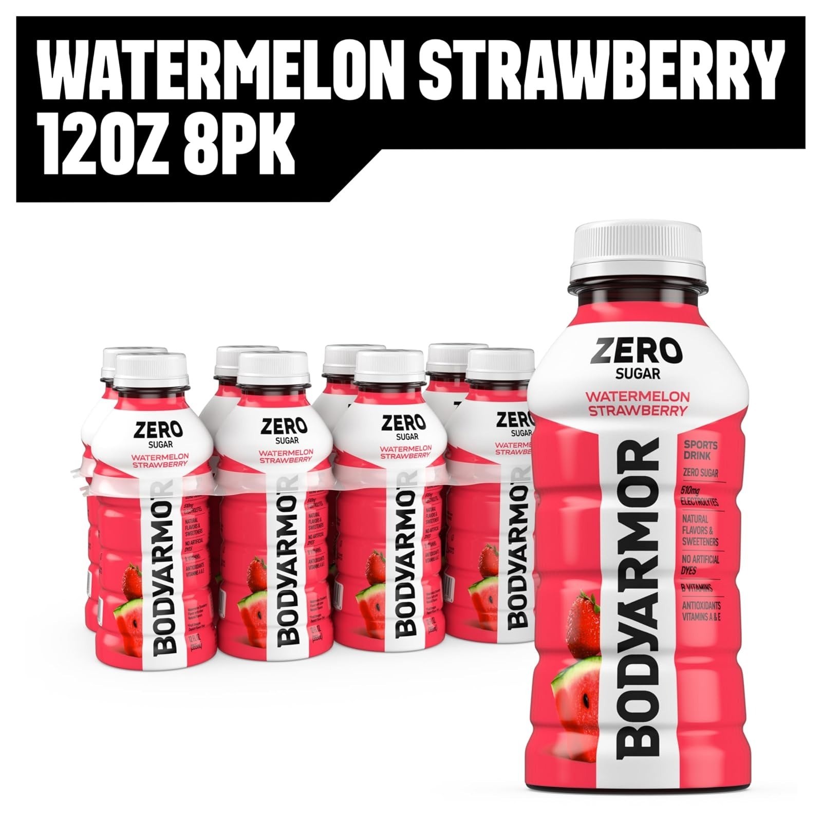 BODYARMOR Zero Sugar Watermelon Strawberry Electrolyte Drink 12 Fl Oz 8 Pack