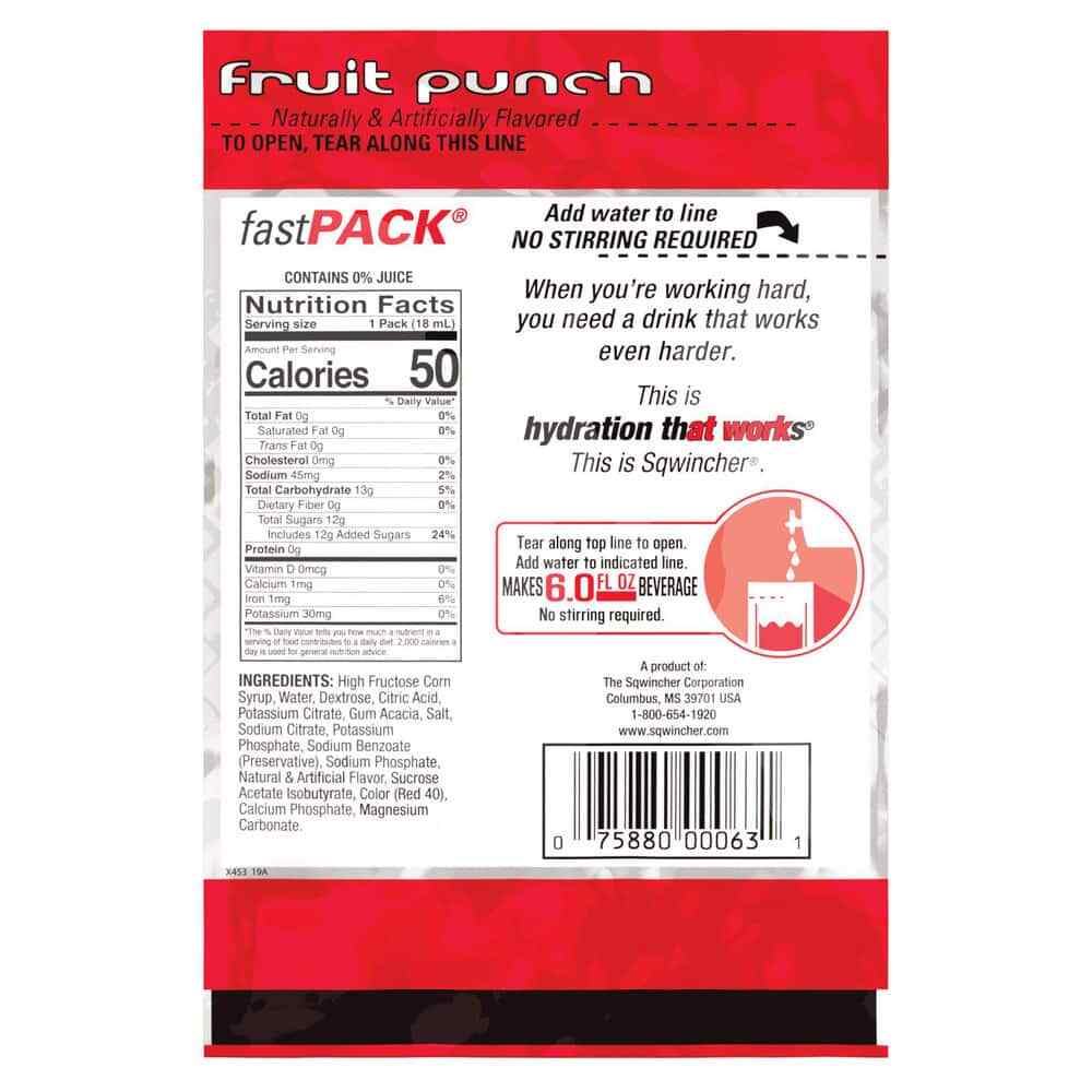 50 Count Sqwincher FastPack FruitPunch Activity Drink Liquid Concentrate Packets