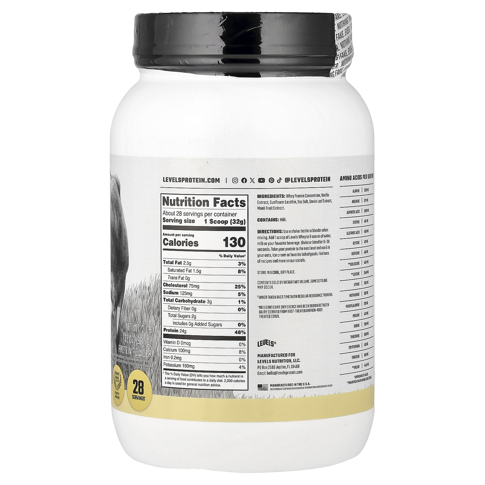 Grass Fed Whey Protein Powder, Vanilla Bean, 2 lb (907 g)