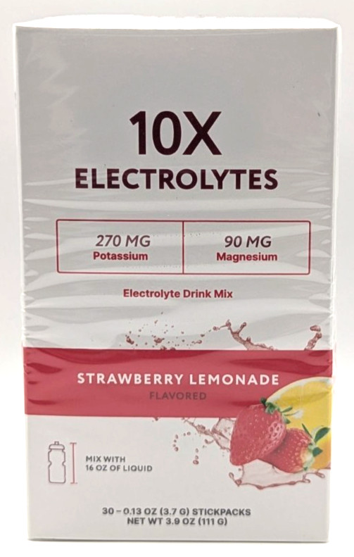 10X Health Electrolyte Drink Mix, 30 Packets, Strawberry Lemonade, Exp. 2/27