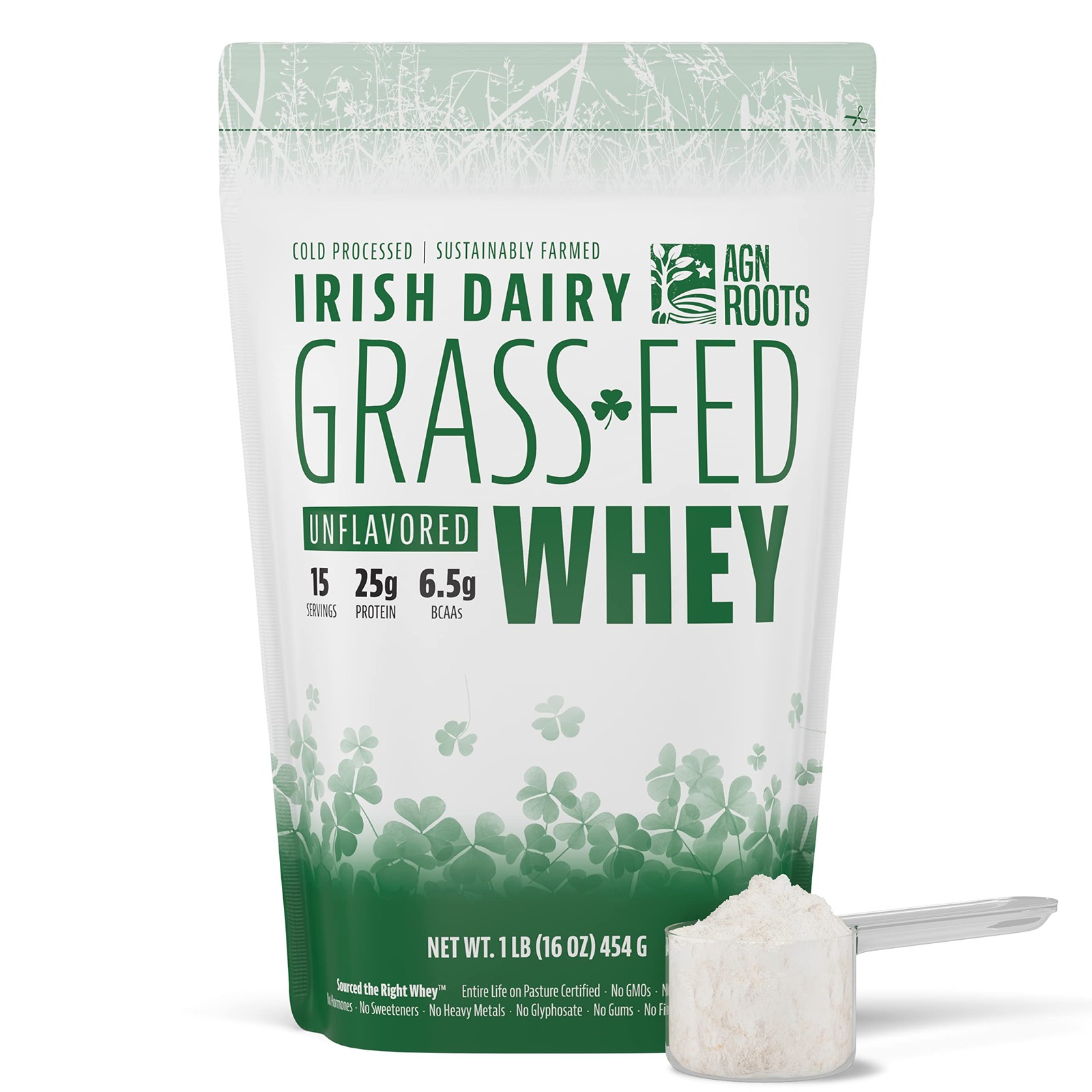 AGN Roots Grass Fed Whey Protein Powder Isolate – 1 Pound (Pack of 1), Cream
