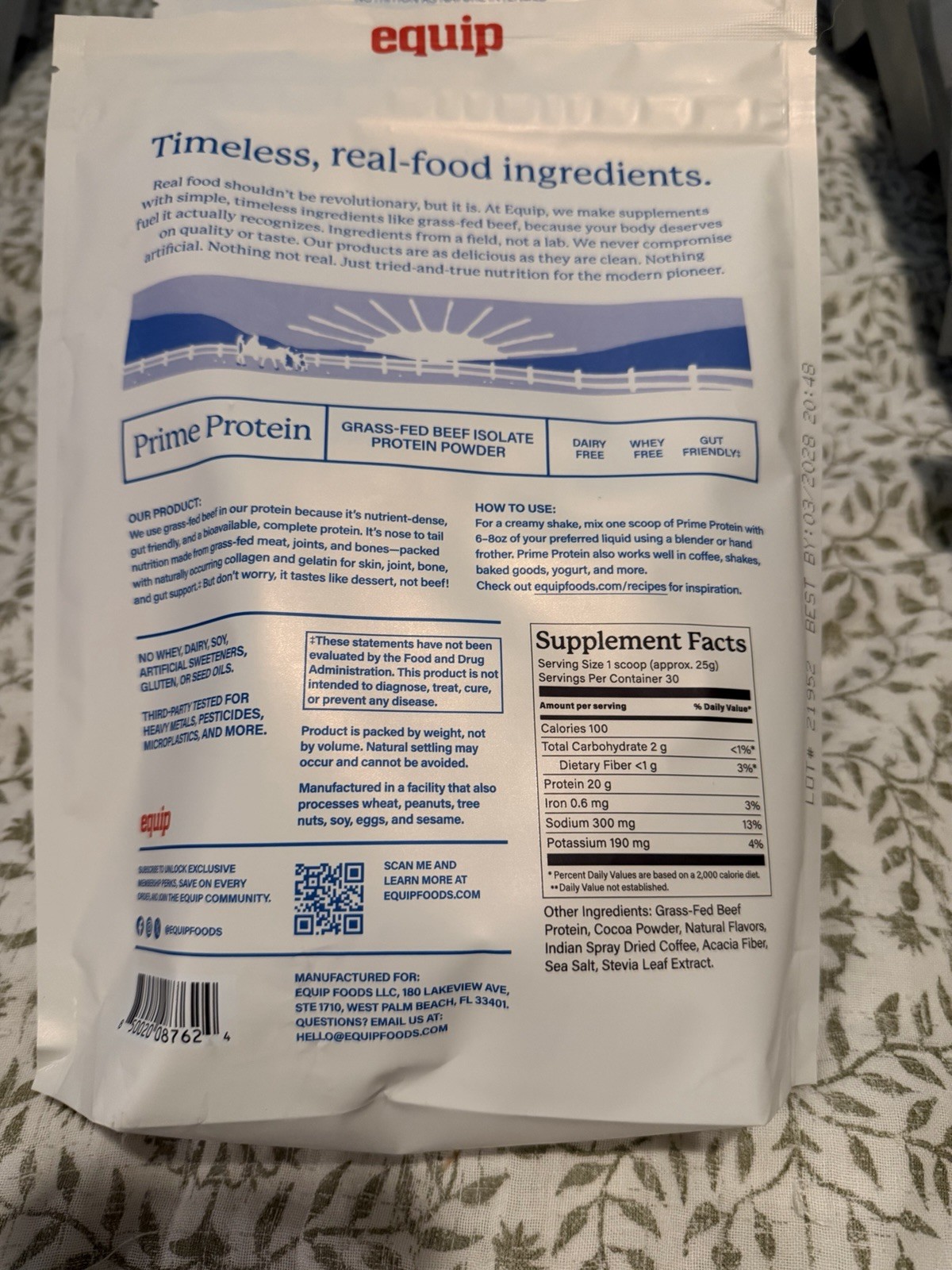 equip Prime Protein Mocha Grass-Fed Beef Isolate Protein Powder 1.66 lbs