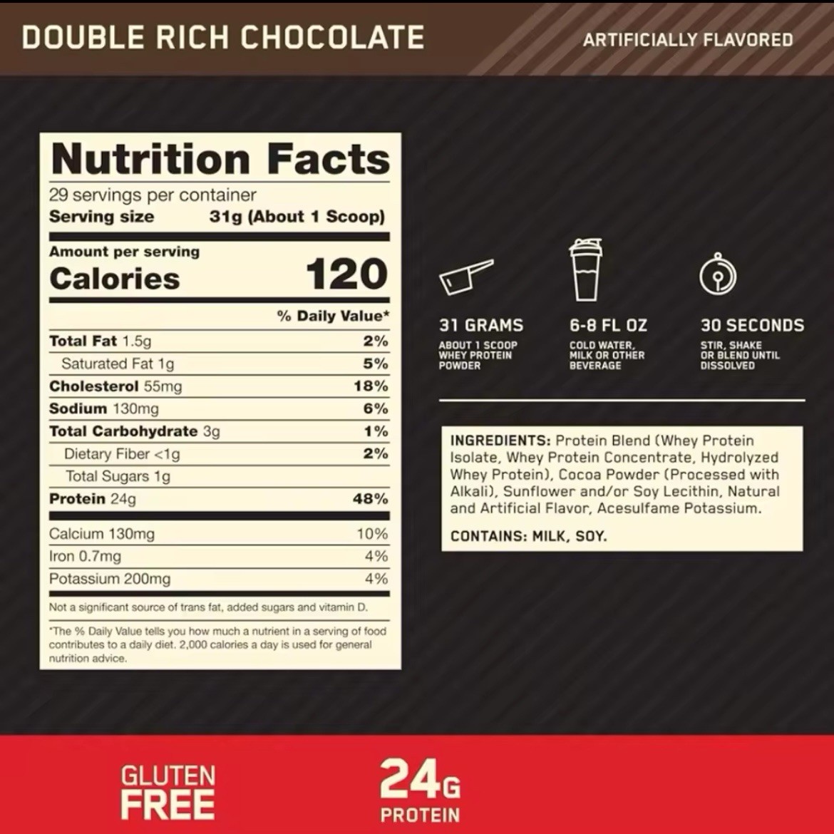 Gold Standard 100 Whey Protein Powder Double Rich Chocolate 2 Pound
