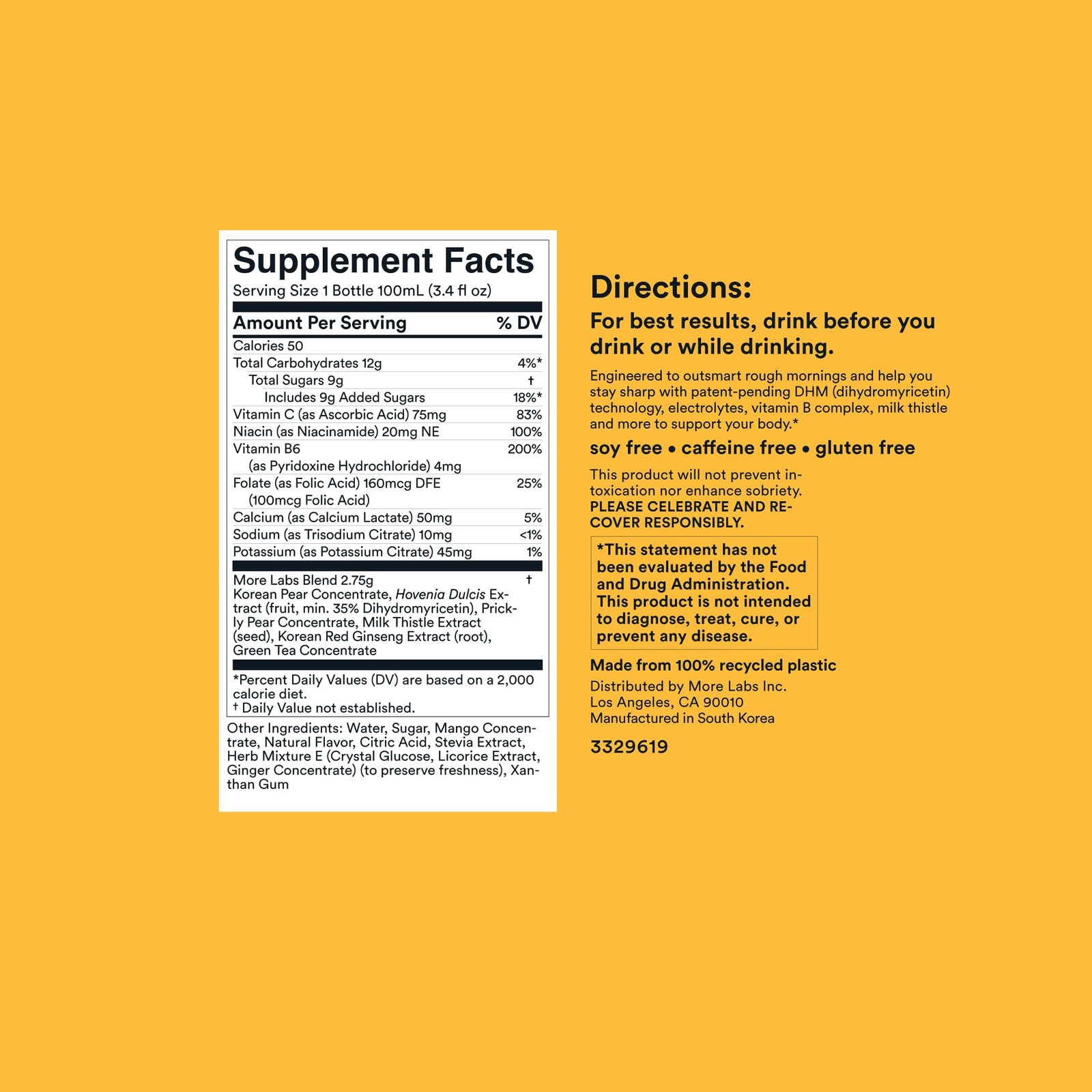 More Labs Morning Recovery Electrolyte Milk Thistle Drink Proprietary
