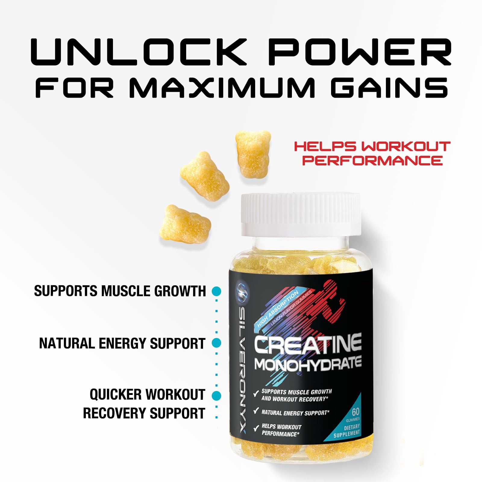 Creatine Gummies 1000mg SugarFree Monohydrate for Muscle & Strength 60ct