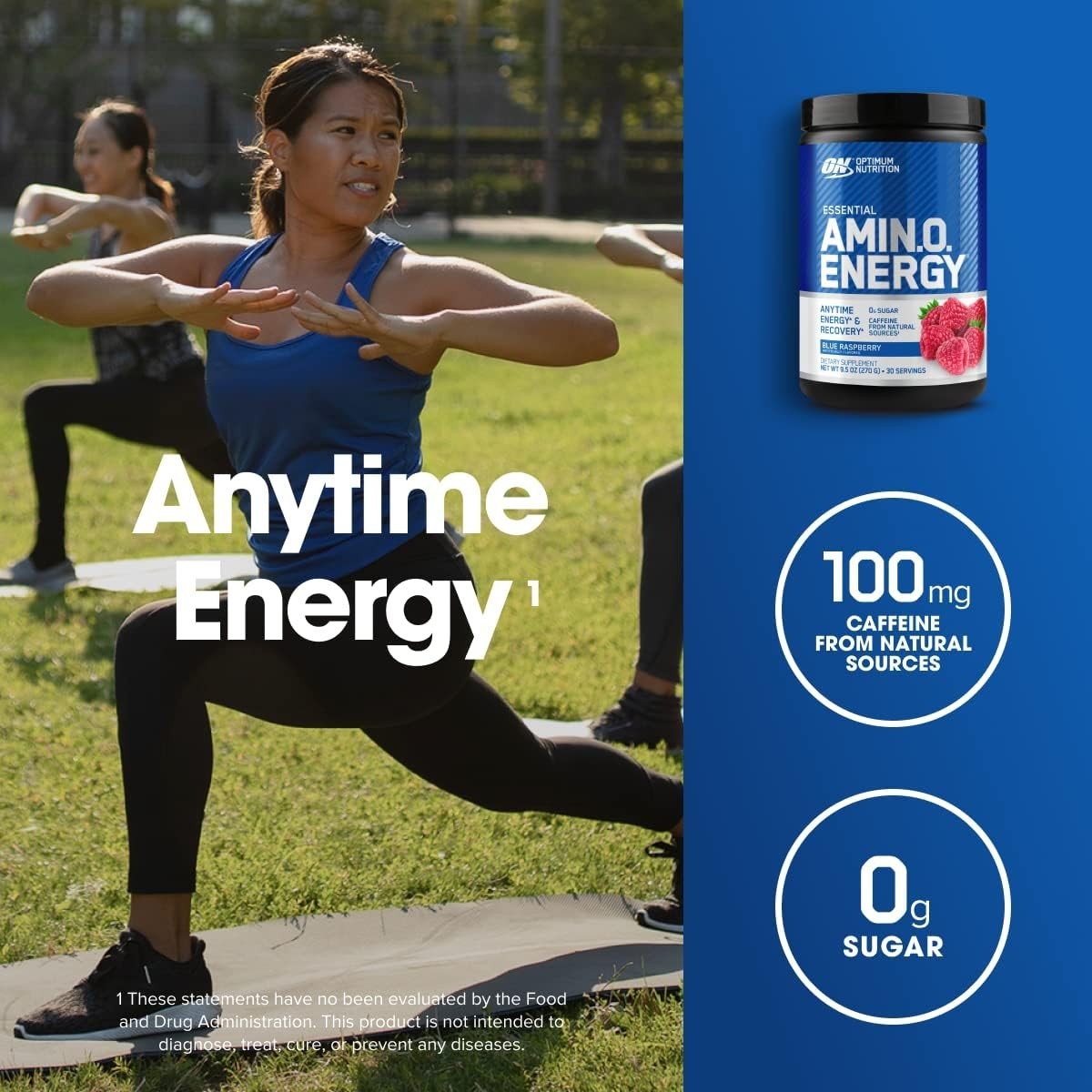 Blue Raspberry Amino Energy Blend with Caffeine – 30 Servings for Anytime Energy