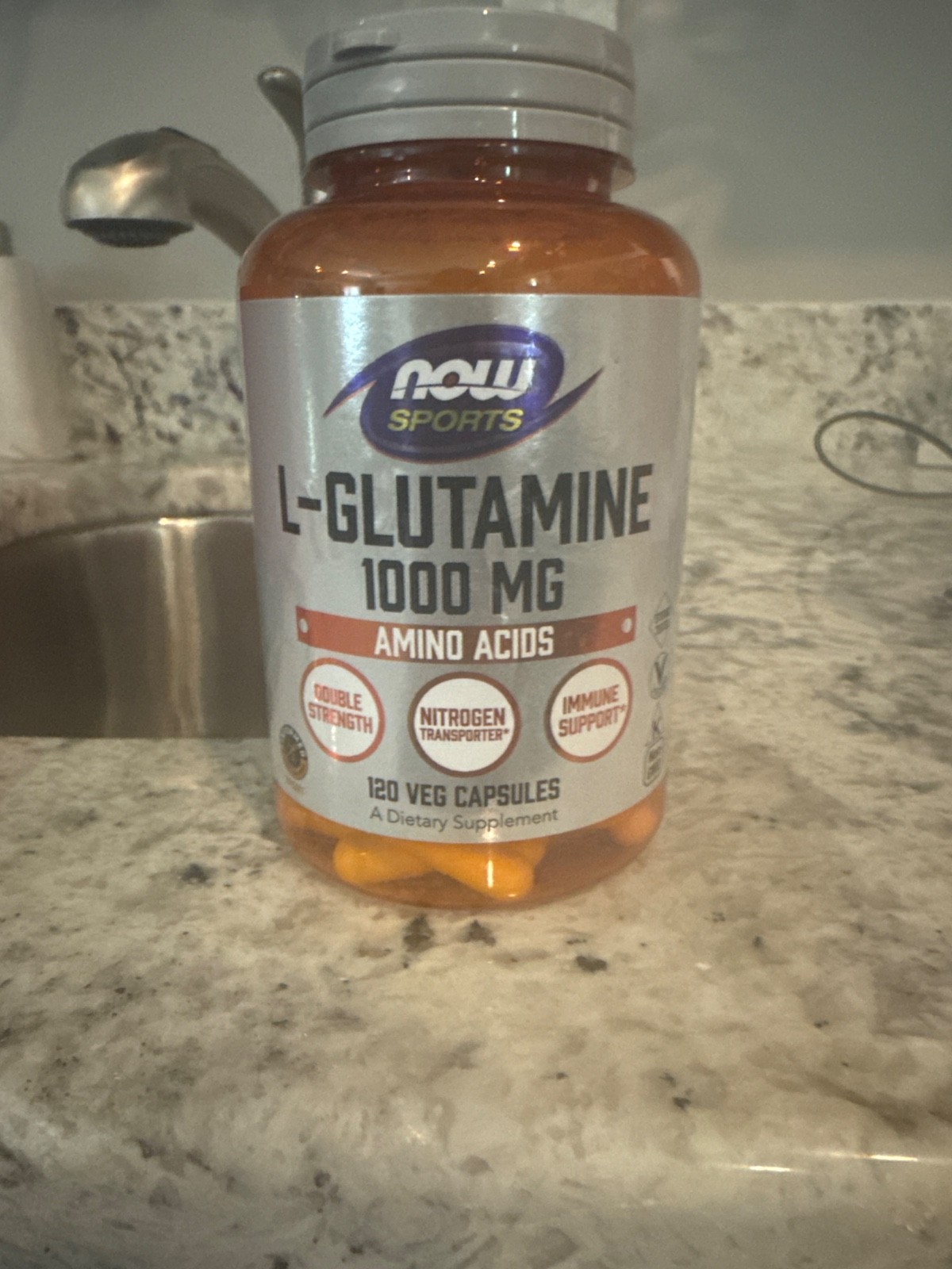 NOW Sports L-Glutamine Double Strength 1000 mg, Amino Acids, 120 Veg Capsules