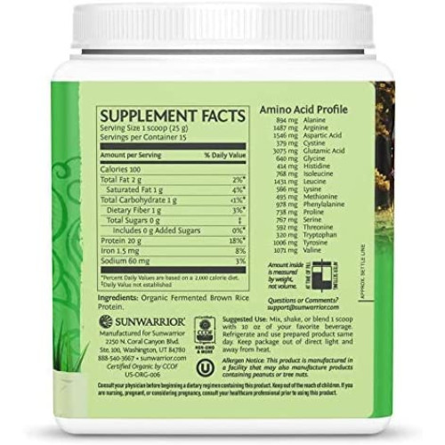 Sunwarrior Classic Organic Brown Rice Vegan Protein Powder, 375g, Unflavored