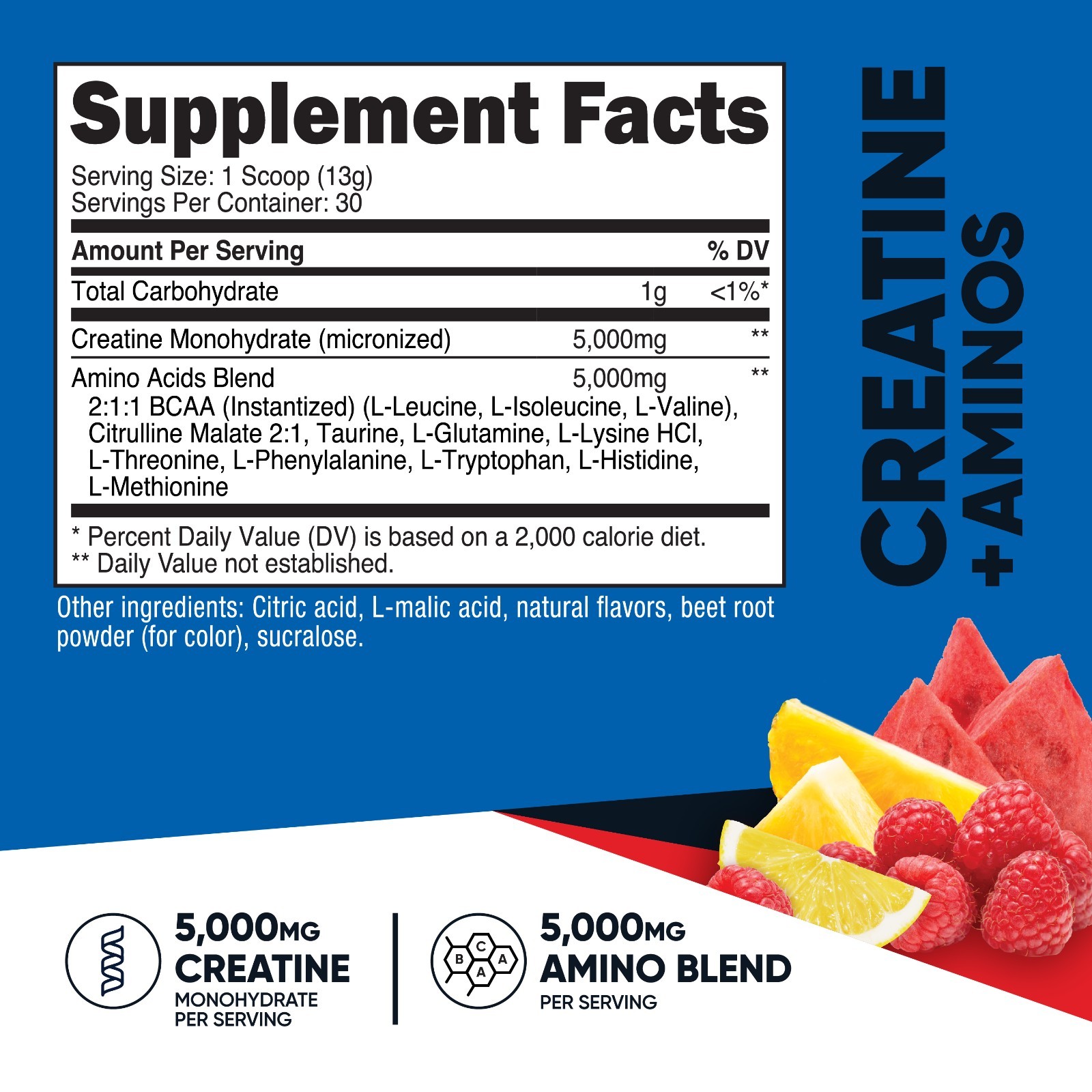Nutricost Creatine + Aminos 30 Servings (Fruit Punch Flavored)