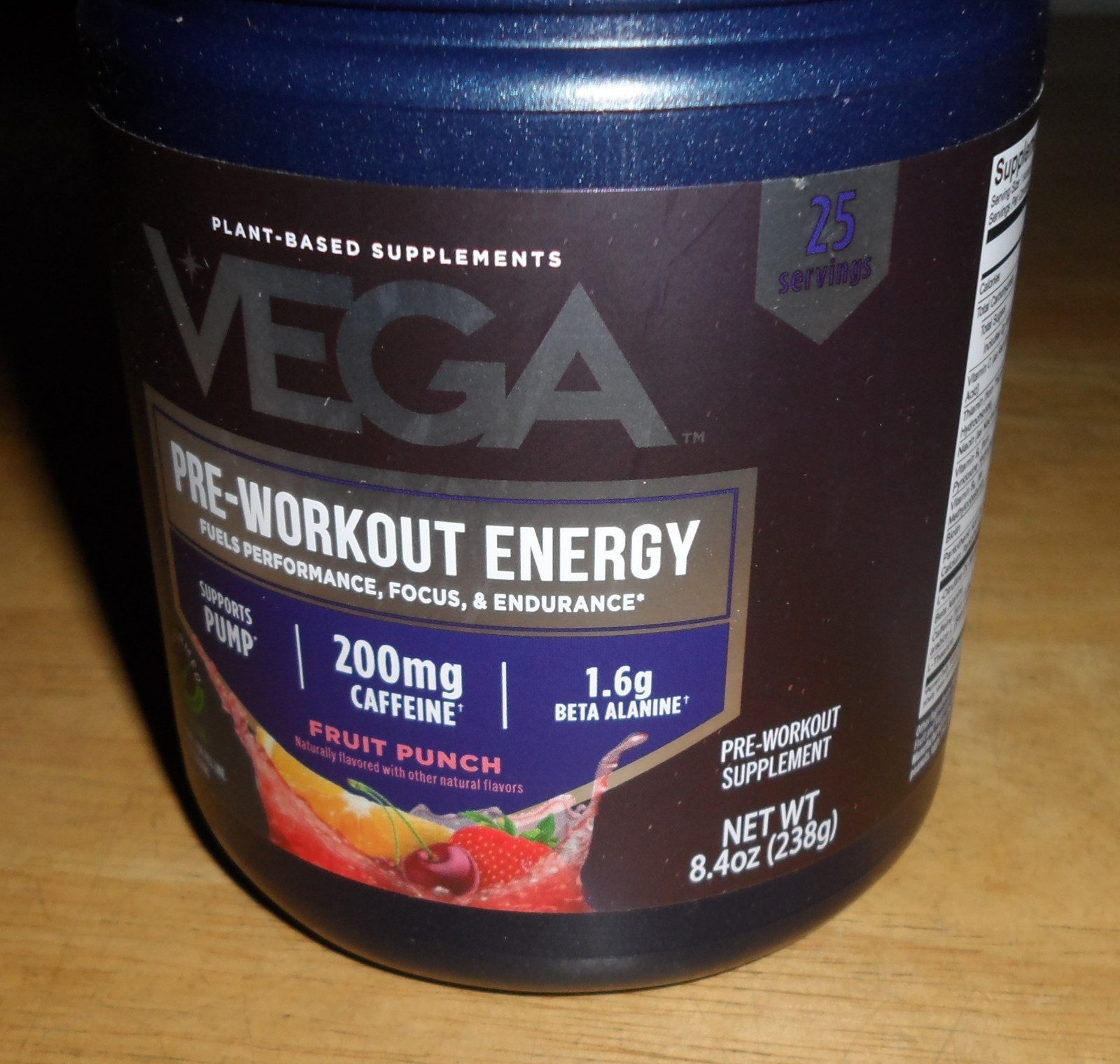 Vega Blue Fruit Punch Pre-Workout Energy Supplement 8.4 Oz. Powder 01/2027 *NEW*
