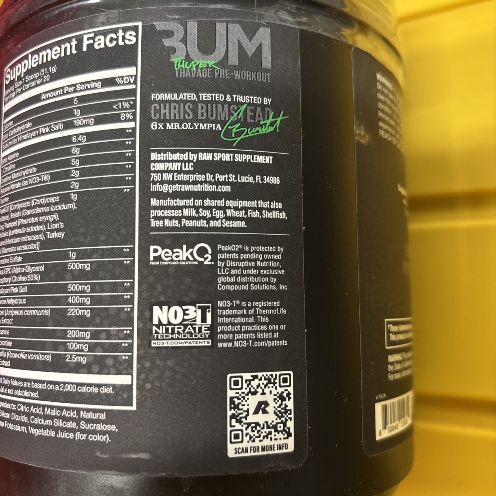 RAW NUTRITION X CBUM THUPER THAVAGE PRE-WORKOUT Citrus Grapefruit 20 Servings