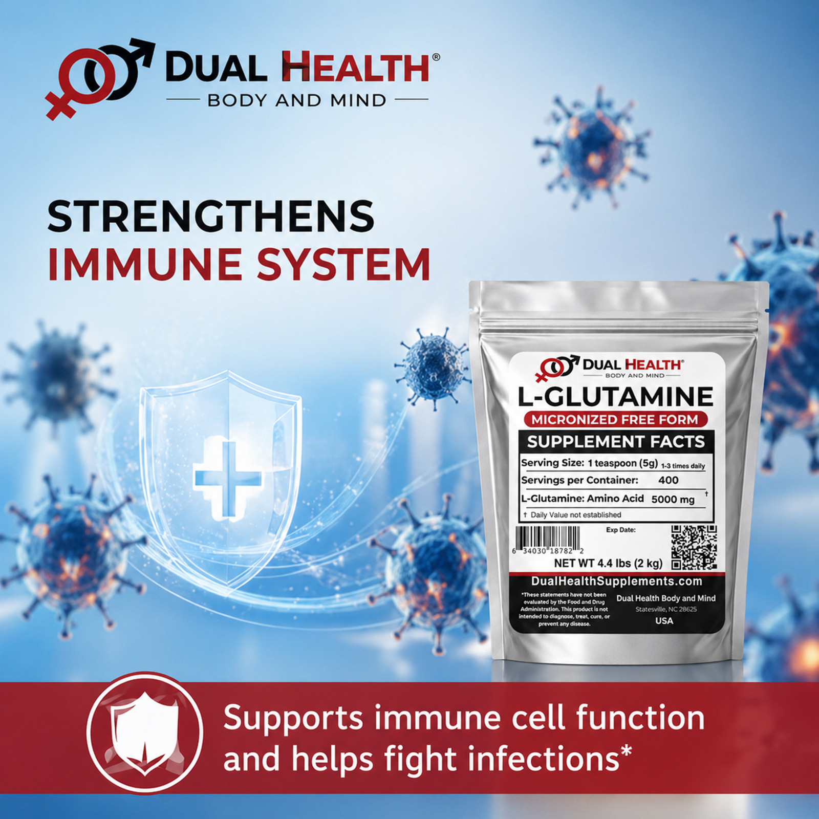 L-Glutamine Powder Pure Micronized Amino Acid Bulk Supplements Gut Health Power