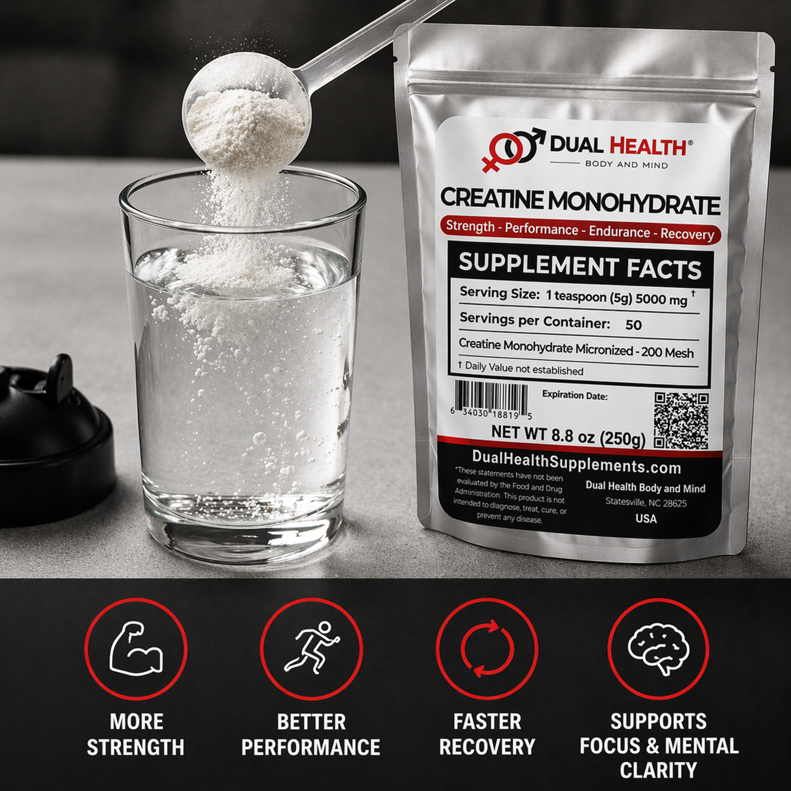 Creatine Monohydrate 200 Mesh (5g) Pure Dual Health Bulk Supplements Strength