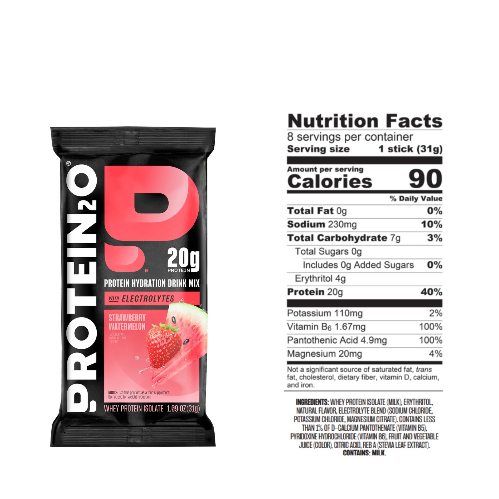 Protein2o 20g Whey Protein Isolate Clear 1.09 Ounce (Pack of 8)
