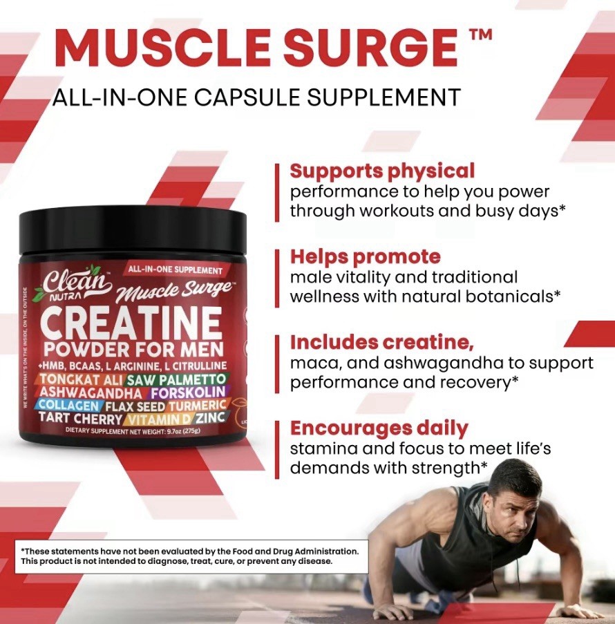 Clean Nutra Muscle Surge – All-in-One Creatine Powder for Men