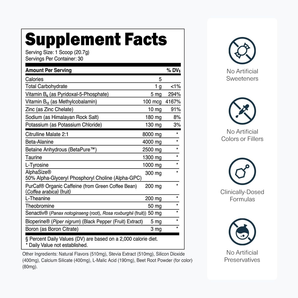 Transparent Labs Bulk Pre Workout Powder – 30 Servings (Pack of 1), No Color