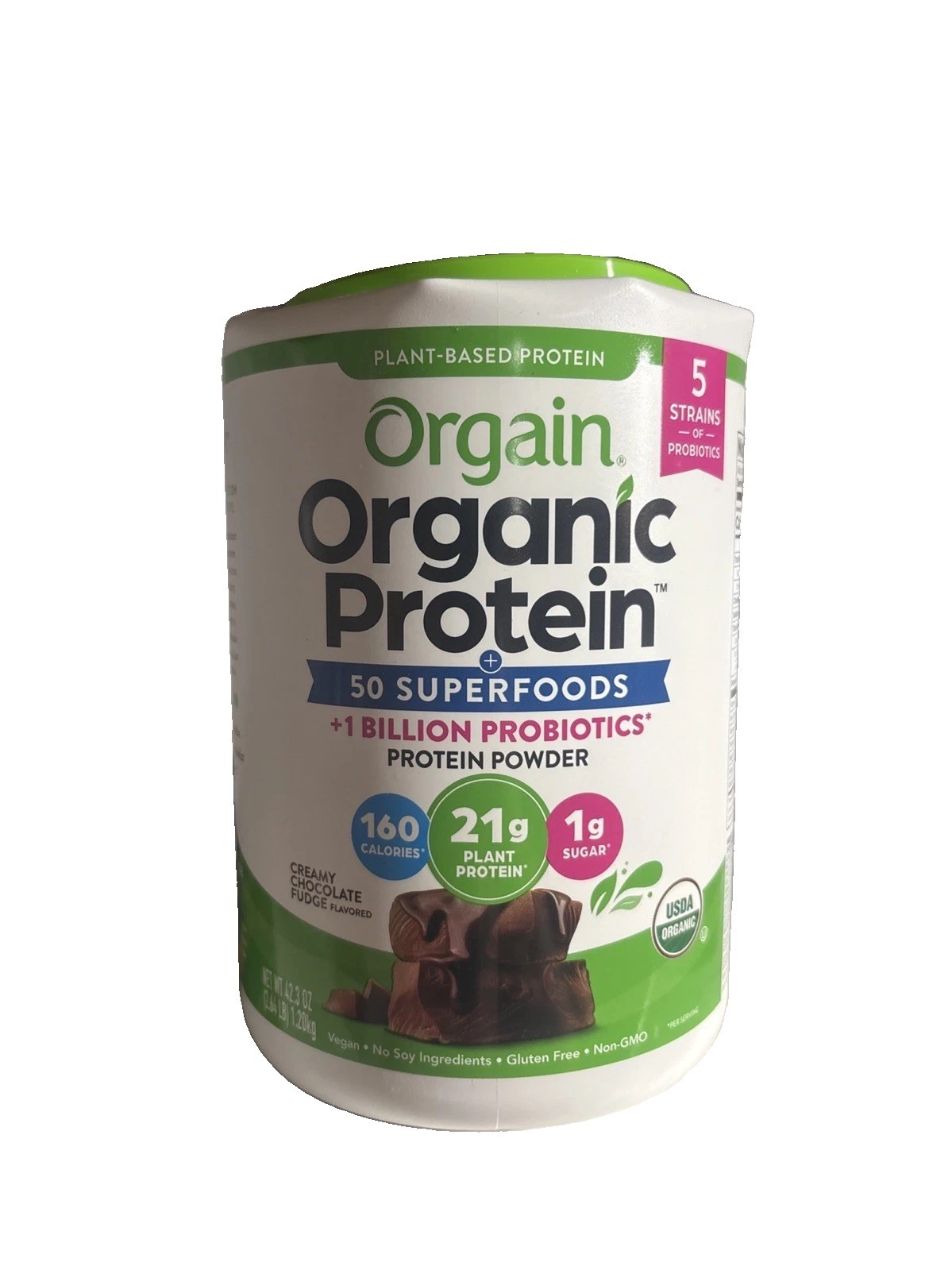 Orgain Organic Chocolate Plant Protein Powder Superfoods Probiotics 2.64lb Vegan
