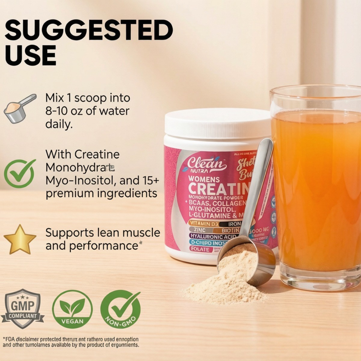 Clean Nutra Women Creatine Powder Collagen Inositol Muscle Hormone