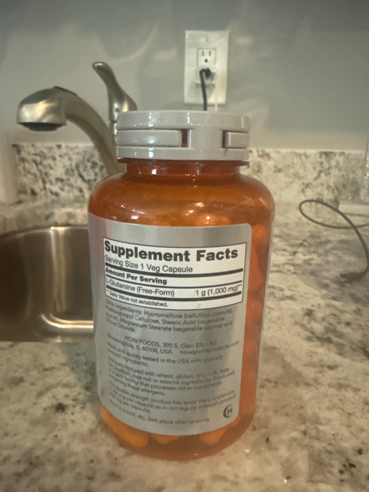 NOW Sports L-Glutamine Double Strength 1000 mg, Amino Acids, 120 Veg Capsules