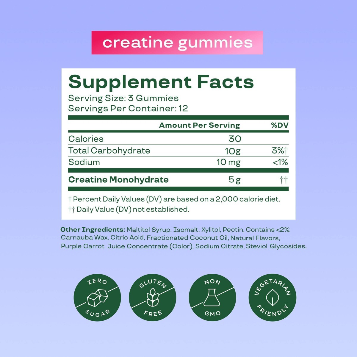 BLOOM NUTRITION Creatine Monohydrate Gummies – Berry Boost – 36ct/12 Servings